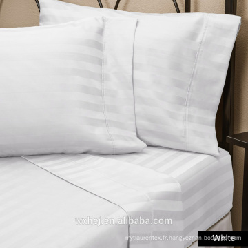 Usine En Gros 100% Coton Naturel Rayure Blanc Hôtel king size linge de lit
